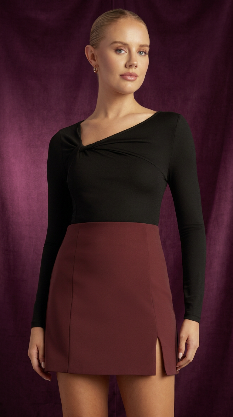 Twist Neckline Detail Jersey Top